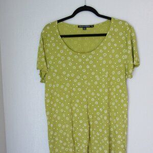 GUDRUN SJODEN Chartreuse Pullover Short Sleeve XL Scoop Neck Top